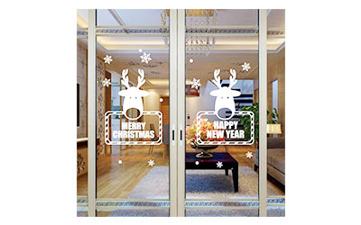 新款圣诞雪花小鹿玻璃墙贴印刷