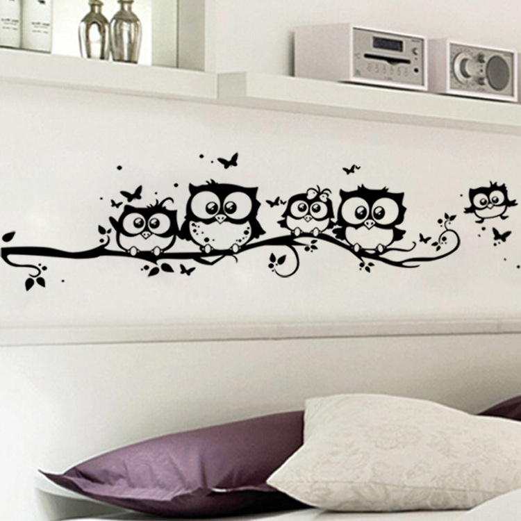 猫头鹰站树枝PVC可移除卧室客厅背景装饰墙贴